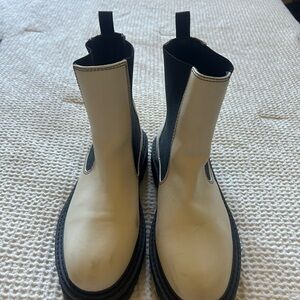 Two-Tone Black and Cream Ankle Boots